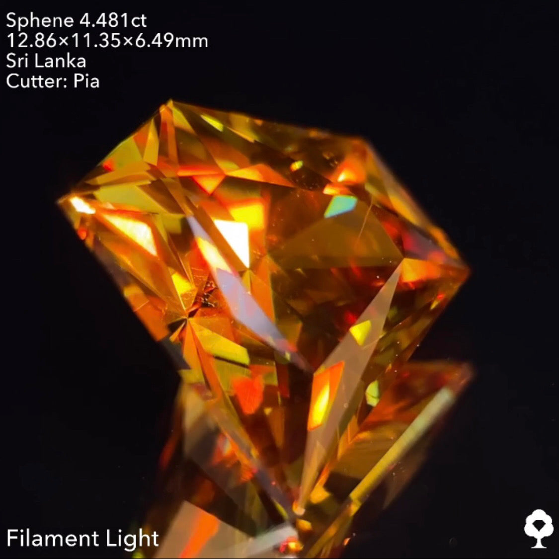 【5/26(木)終了★1ヶ月オークション】赤いファイアーが凄まじいスリランカ産は大きいけど可愛い宝石形★スフェーン4.481ct ピアッちゃん作品