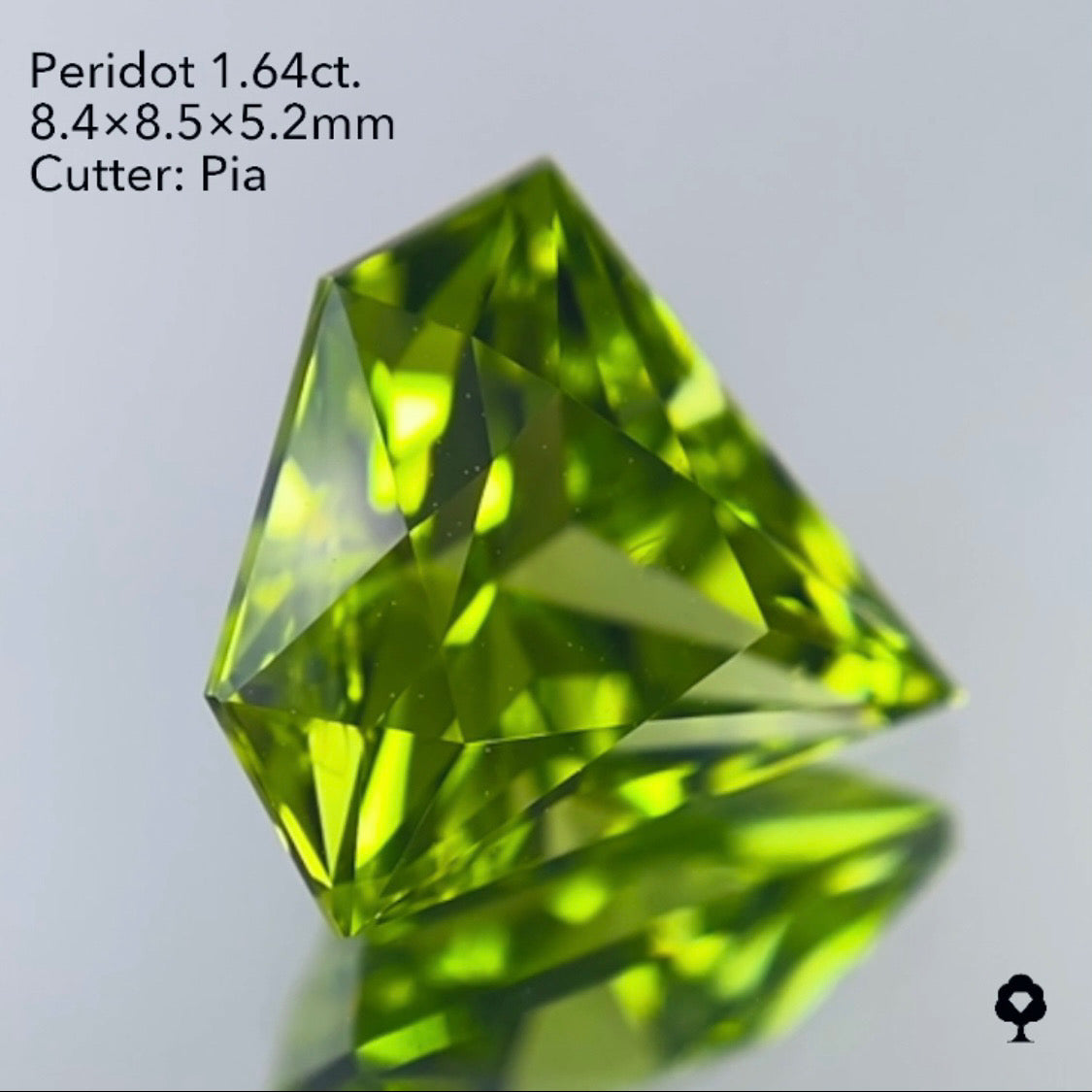 本日21:00スタート【ハラキリ1円15分オークション!!!】美色グリーンの先端長めの大人気宝石形カット★ペリドット1.64ct/ピアッちゃん作品