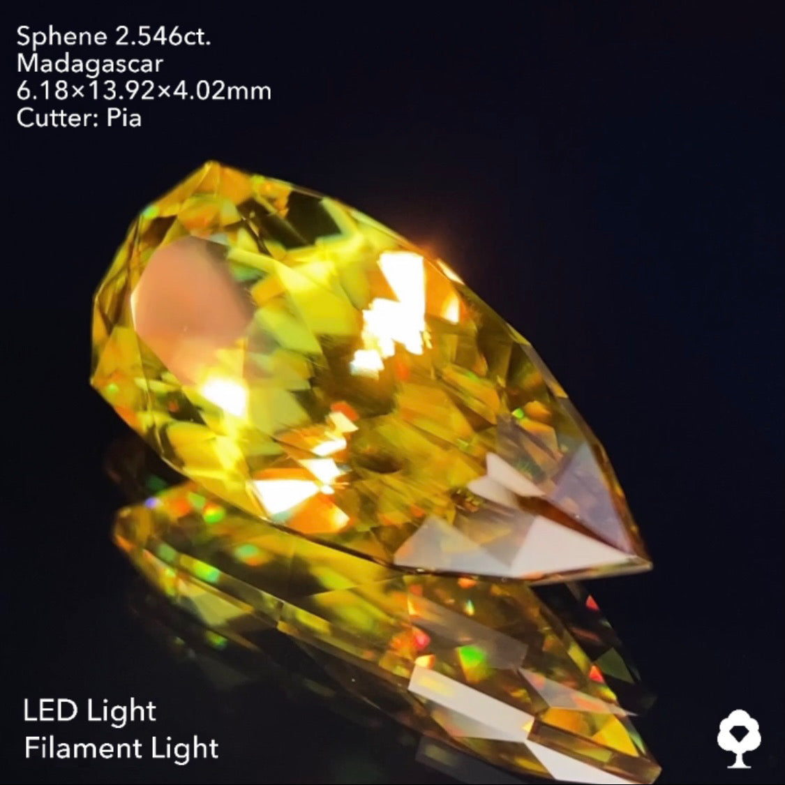 グリニッシュゴールドの美しい結晶のロングペアシェイプ★マダガスカルスフェーン2.546ct ピアッちゃん作品