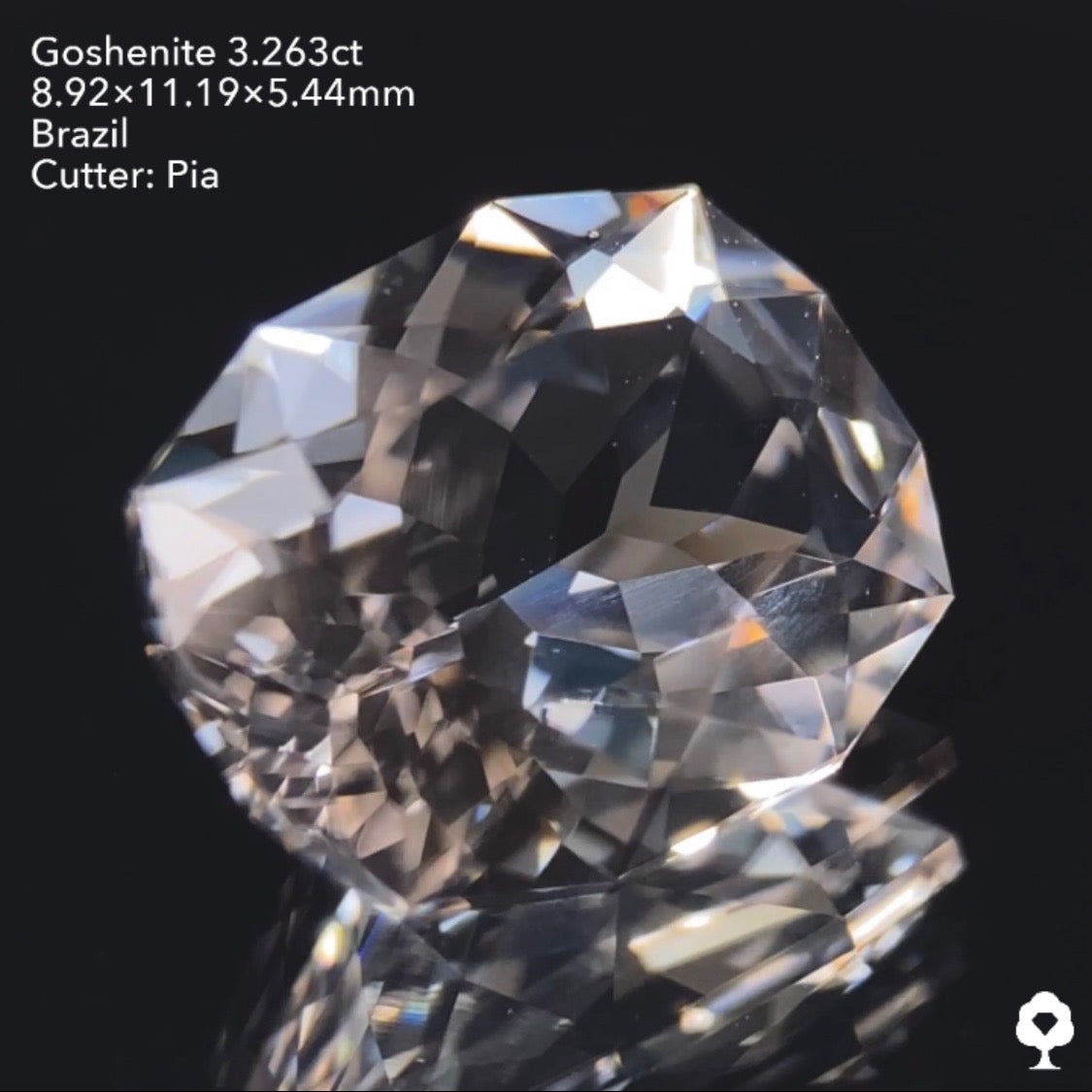 純白で輝き抜群のファンシークッション★ゴッシェナイト3.263ct ピアッちゃん作品