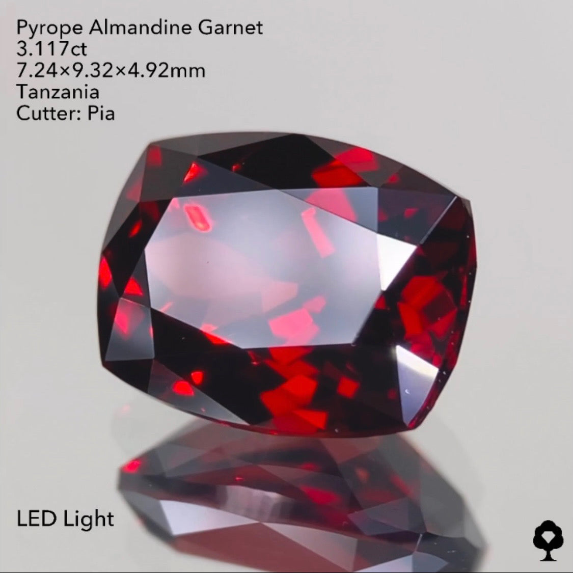 真紅の輝きがたまらない美ロングクッション★パイロープアルマンディンガーネット3.117ct ピアッちゃん作品