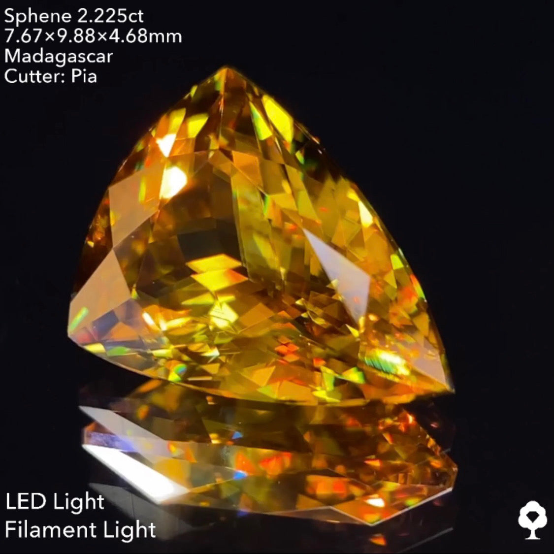 5/4(水)22:00終了!【24時間リレー1円オークション】研ぎ澄まされたカットとトリリアントが屈折率と分散度を最大限に引き出す★スフェーン2.225ct ピアッちゃん作品