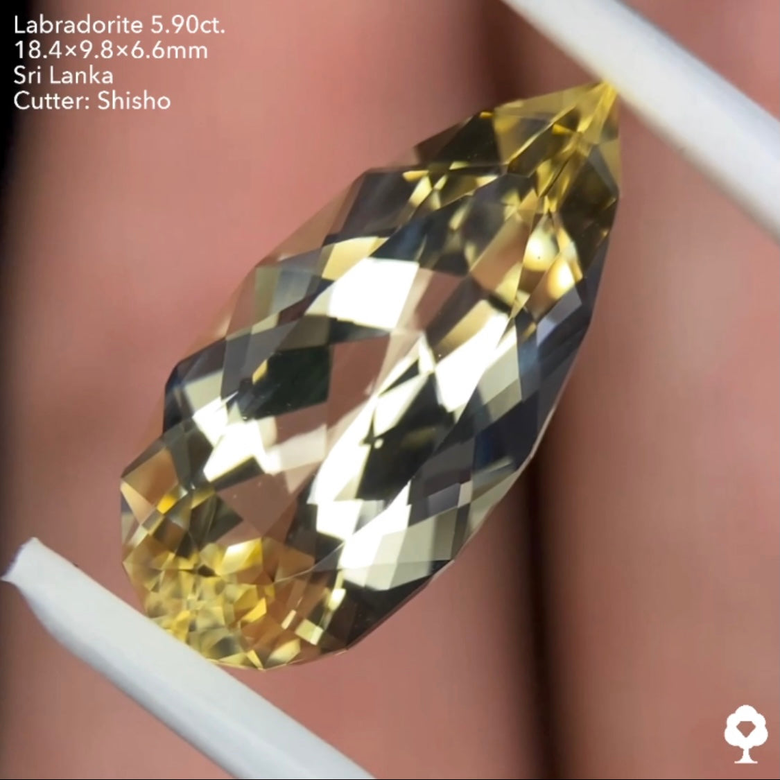 【SOLD OUT】圧倒的な存在感と細やかな煌めきを放つロングファンシーペアシェイプ★ラブラドライト5.90ct. 師匠作品★お問合せ特別価格★