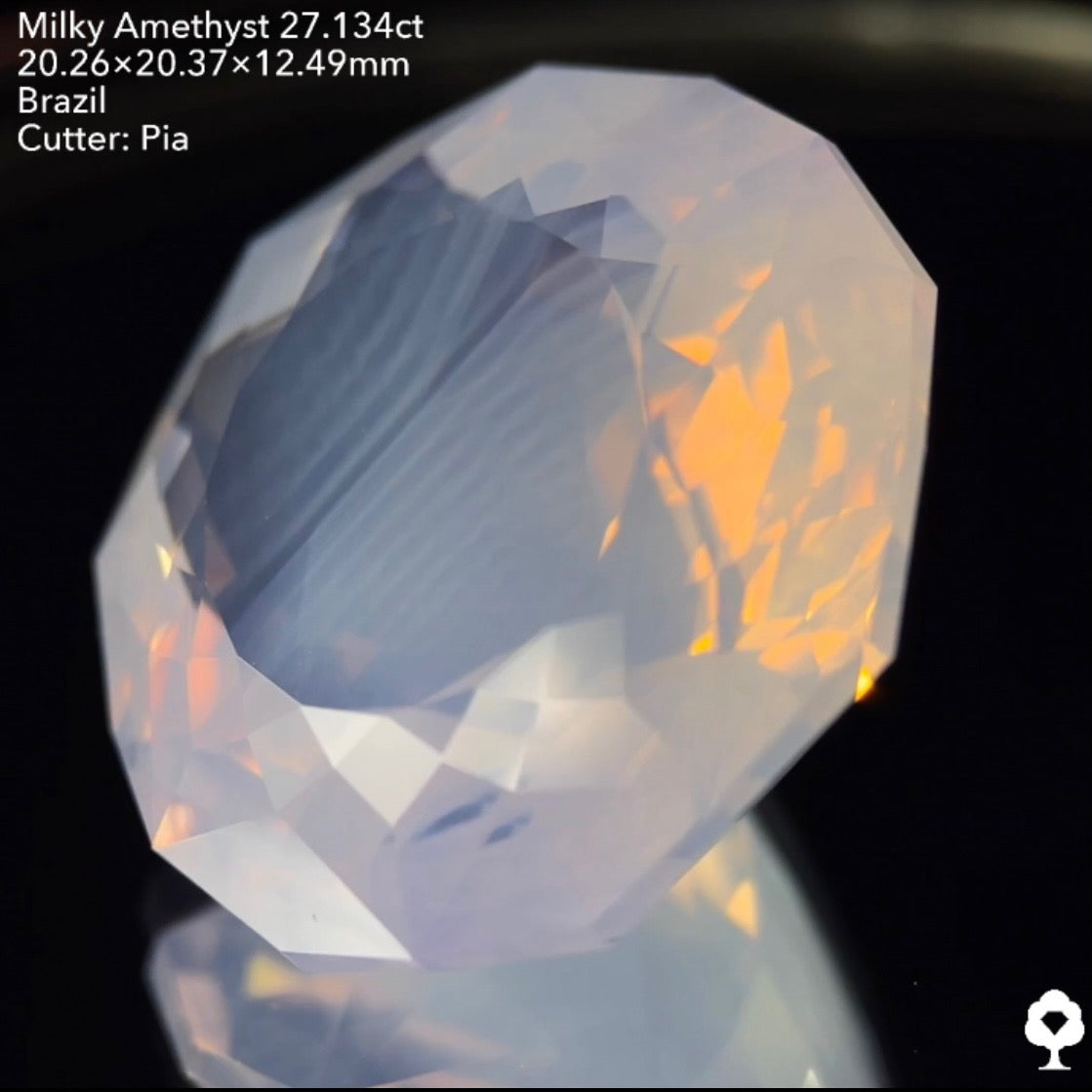 ミルキーさが波紋のように入るギザギザガードルラウンド★ミルキーアメジスト27.134ct ピアッちゃん作品