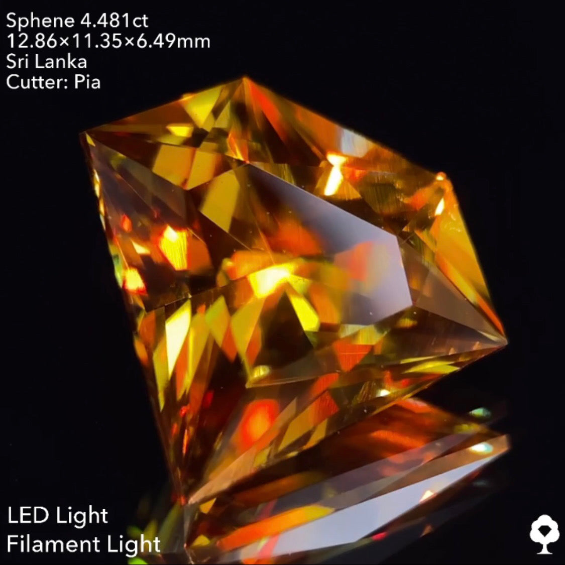 【5/26(木)終了★1ヶ月オークション】赤いファイアーが凄まじいスリランカ産は大きいけど可愛い宝石形★スフェーン4.481ct ピアッちゃん作品