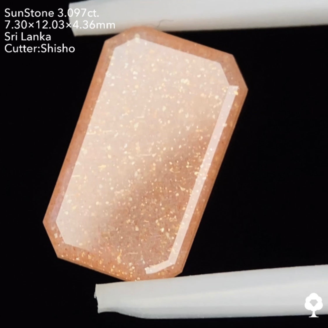 可愛いピンクに金アベンチュレッセンスが溢れる縁取りXカット★サンストーン3.097ct. 師匠作品