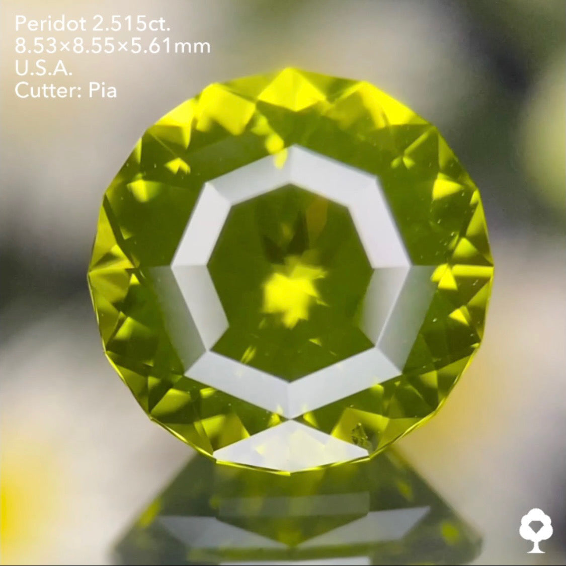抹茶のようなシルキー感あるテーブル8角形の2段縁取り新カット★ペリドット2.515ct. アメリカ産 ピアッちゃん作品