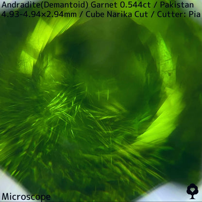 パキスタン産アンドラダイト(デマントイド)ガーネット0.544ct★ナリカーカットに渦巻くホーステールがたまらない美色グリーン