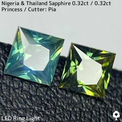 サファイア産地見比べ2石セット計0.64ct★ナイジェリア産0.32ct/タイ産0.32ct