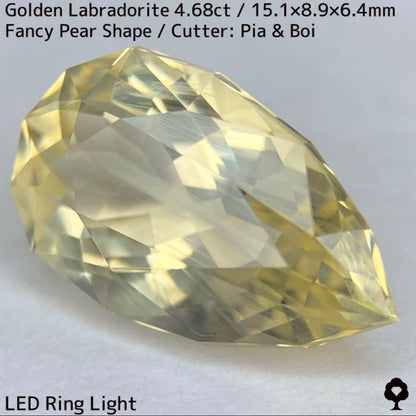 ゴールデンラブラドライト4.68ct★白い炎が浮かぶ幻想的なファンシーペアシェイプ★同じロットの原石付き