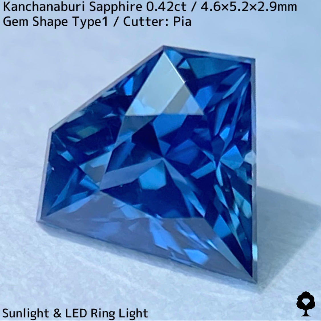 カンチャナブリー産サファイア0.42ct★爽やかなブルーの煌めき抜群のクリアな結晶にカンチャらしいシルキーさをわずかに感じる宝石形