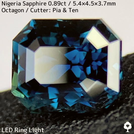 ナイジェリア産サファイア0.89ct★深いインクブルーとグリーンが織りなすディープインディゴ美結晶