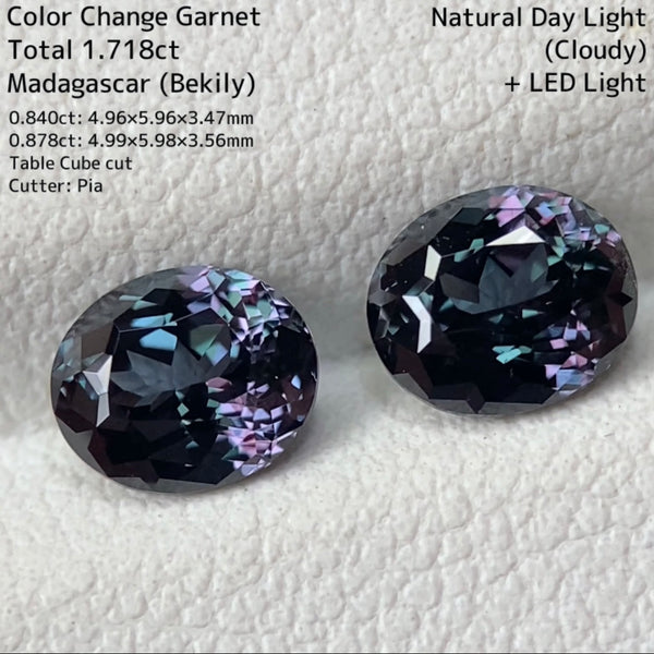1級品超美結晶グリーン系ベキリーガーネット0.840ct/0.878ctペア計1.718ct