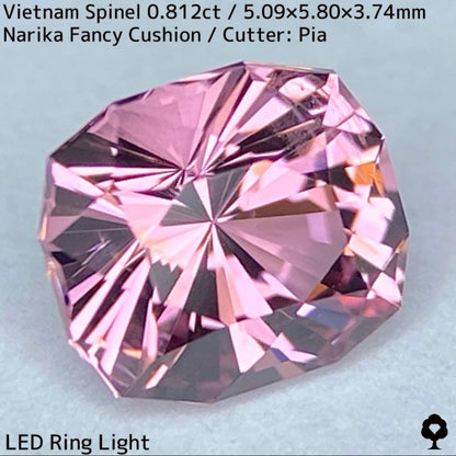 ベトナム産スピネル0.812ct★原石からつくりあげた柔らかなパープリッシュピンクの煌めき抜群ナリカーファンシークッション