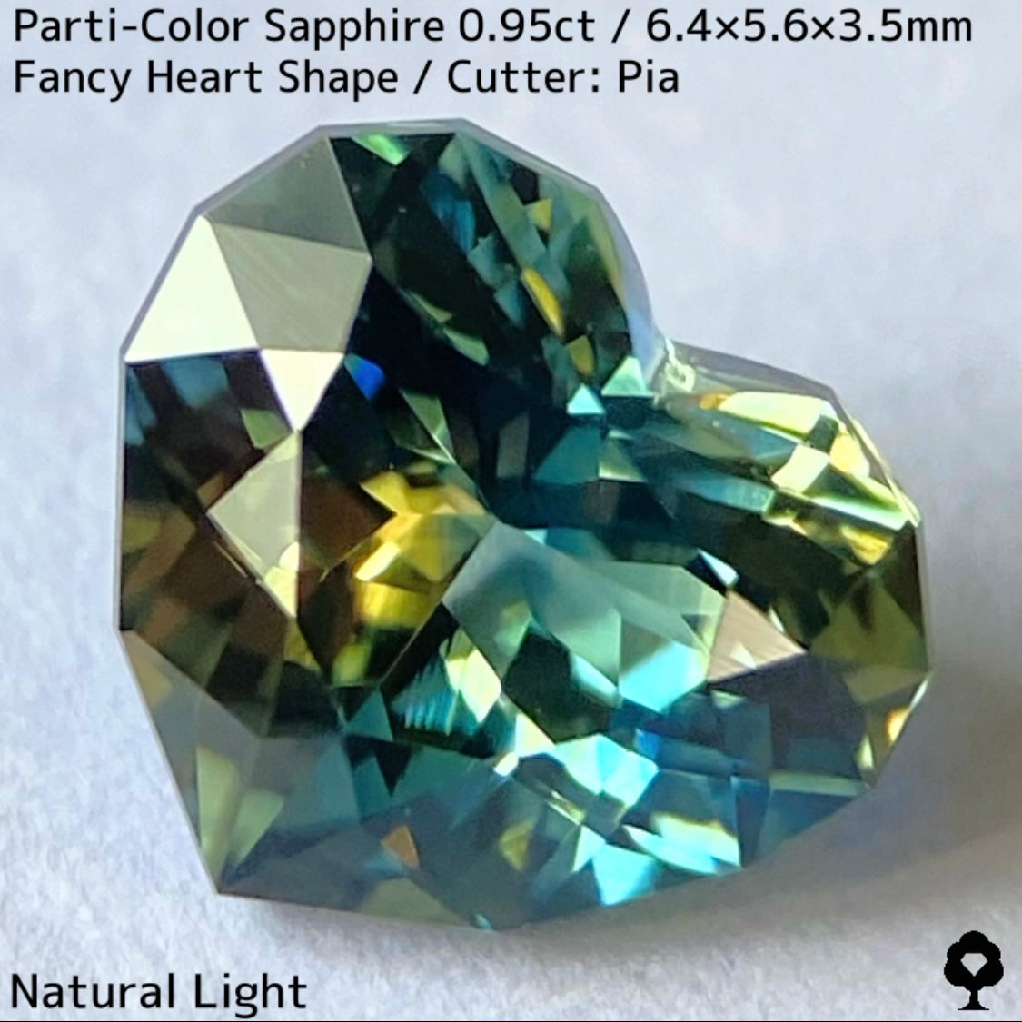 パーティカラーサファイア0.95ct★イエローからパープル感じるブルーまでのカラフルなパーティ感美しいレアファンシーハート