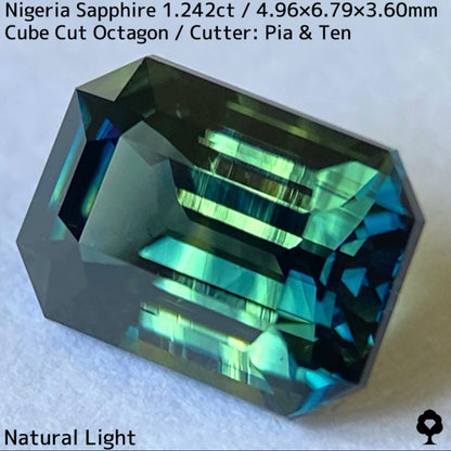 ナイジェリア産サファイア1.242ct★シルバーグリーンとインディゴカラーバンドの交差が面白い