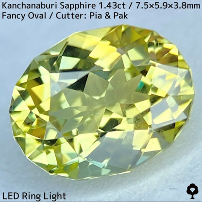 【GW特別企画★30%まほチケキャッシュバック】カンチャナブリー産サファイア1.43ct★グリニッシュイエローの1.4ctのボリュームから溢れるライトカラーの煌めきとファイアーがたまらない