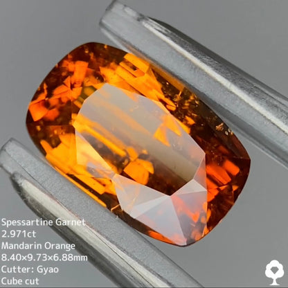 マンダリン(スペサタイト)ガーネット2.971ct★唯一無二のカットの鮮やかなマンダリンカラー