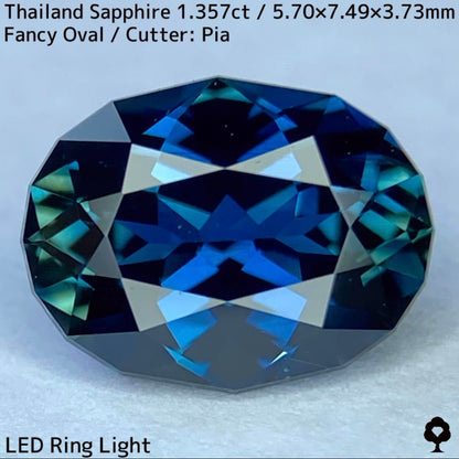 タイ産サファイア1.357ct★チャンタブリー仕入れのティールブルーとグリーンの混ざり合う美色結晶