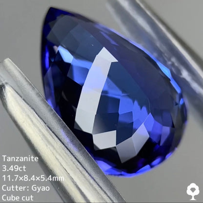 【ご当選】タンザナイト3.496ct★たっぷりとしたペアシェイプにテーブルキューブカットが施された過去カッターゲオちゃん名品