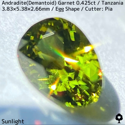 タンザニア産アンドラダイト(デマントイド)ガーネット0.425ct★程よい濃さの美グリーンから煌めき止まらないキュートなエッグシェイプ