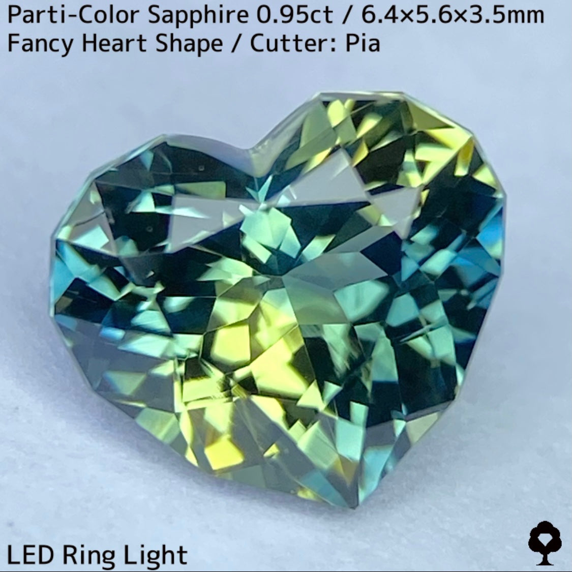 パーティカラーサファイア0.95ct★イエローからパープル感じるブルーまでのカラフルなパーティ感美しいレアファンシーハート