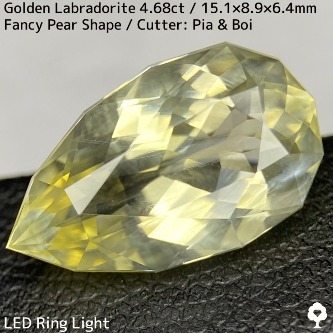 ゴールデンラブラドライト4.68ct★白い炎が浮かぶ幻想的なファンシーペアシェイプ★同じロットの原石付き