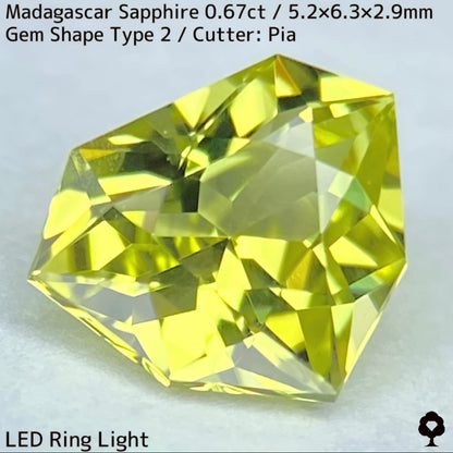 【お客さま専用】マダガスカルサファイア0.67ct★宝石形タイプ2のシェイプ可愛い煌めき強いライトグリニッシュイエロー