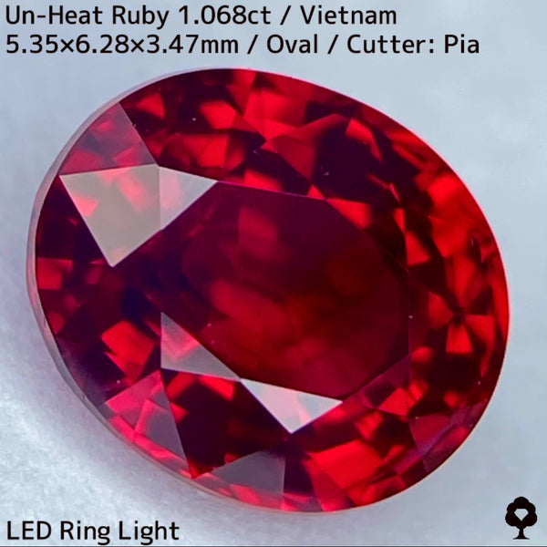 2024ルビーフォーカス一級便★ベトナム産非加熱ルビー1.068ct★濃厚で複雑な色が作り上げる真赤の希少美結晶から放たれるネオンの煌めき