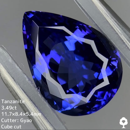 【ご当選】タンザナイト3.496ct★たっぷりとしたペアシェイプにテーブルキューブカットが施された過去カッターゲオちゃん名品