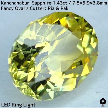 【GW特別企画★30%まほチケキャッシュバック】カンチャナブリー産サファイア1.43ct★グリニッシュイエローの1.4ctのボリュームから溢れるライトカラーの煌めきとファイアーがたまらない