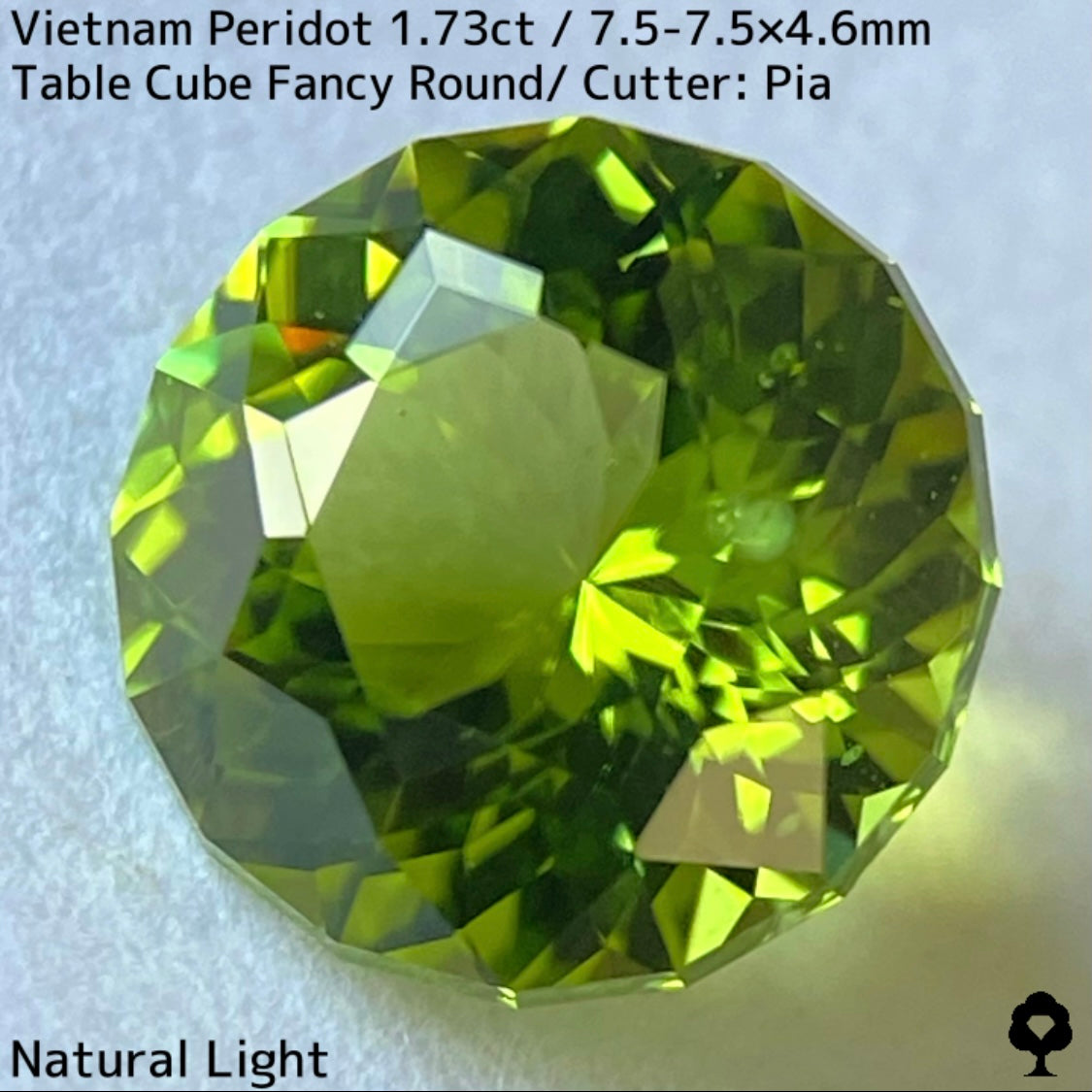 ベトナム産ペリドット1.73ct★リリーパッド浮かぶ万華鏡のような美しいフラワーカット美色結晶