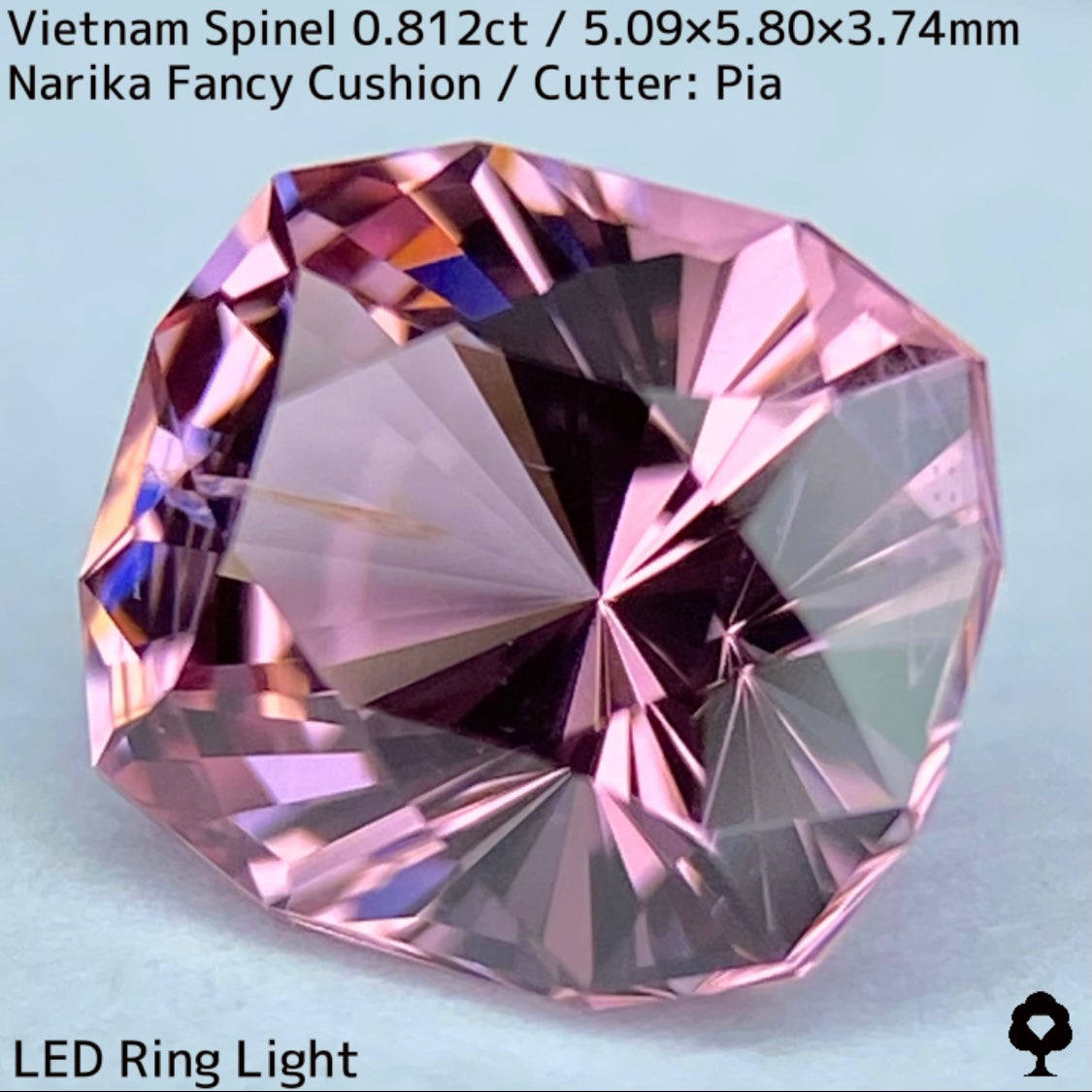 ベトナム産スピネル0.812ct★原石からつくりあげた柔らかなパープリッシュピンクの煌めき抜群ナリカーファンシークッション