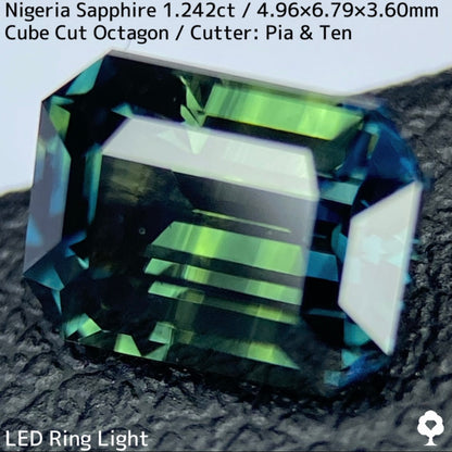 ナイジェリア産サファイア1.242ct★シルバーグリーンとインディゴカラーバンドの交差が面白い