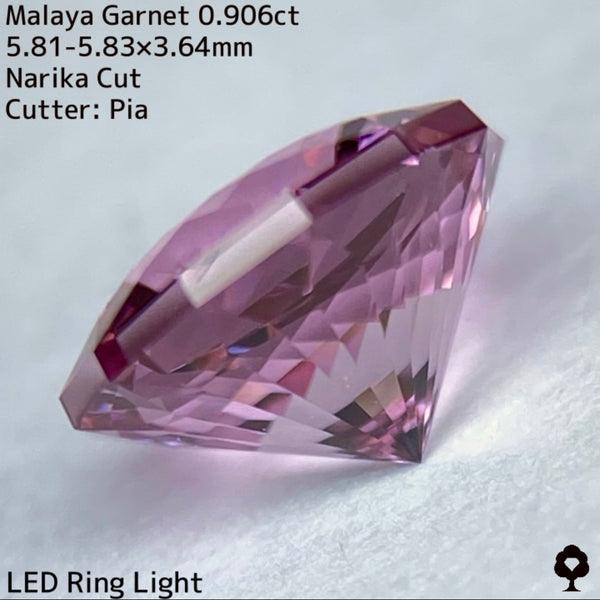 可憐な色合いのナリカーカットにはカラフルファイアーが添えられる★マラヤガーネット0.906ct