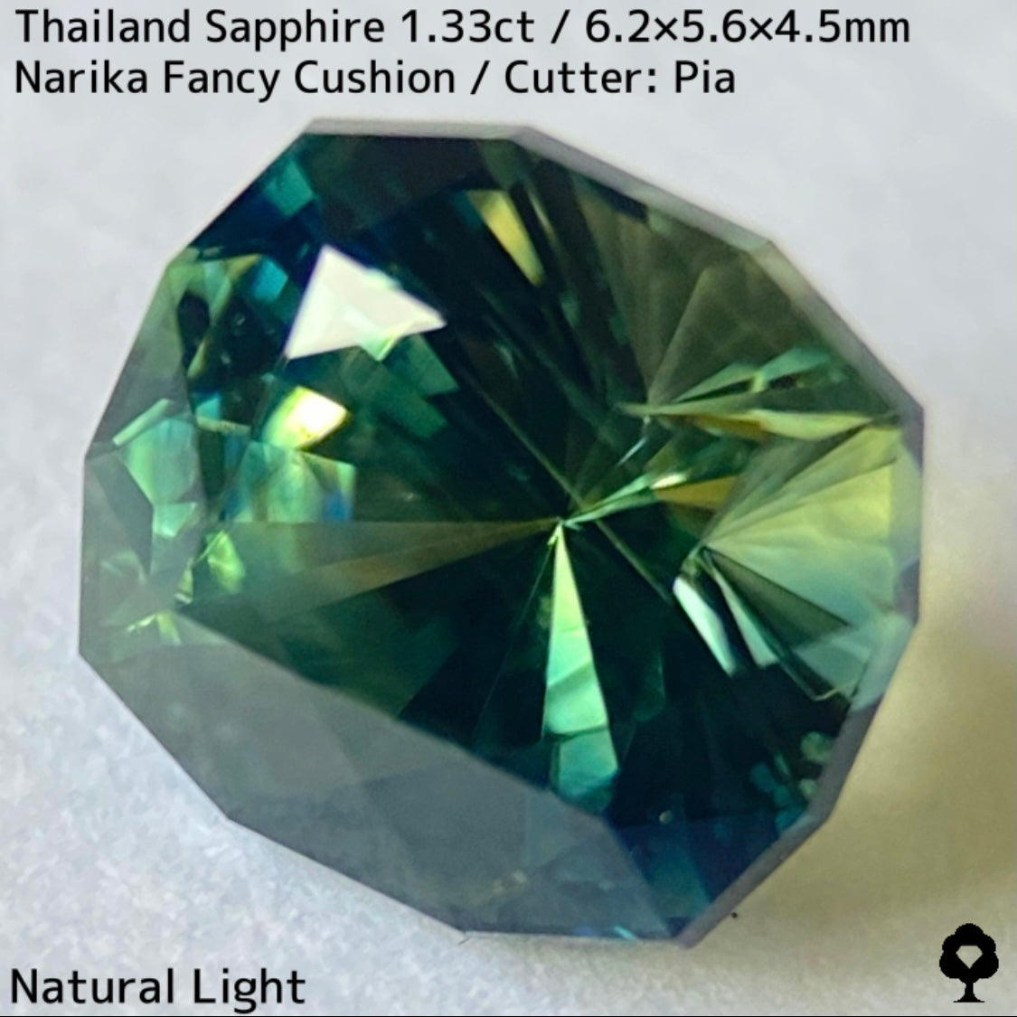 タイ産サファイア1.33ct★ブルー・グリーン・イエローの深いパーティ感のある秒針のような鋭い煌めき放つリバーシブルな一石