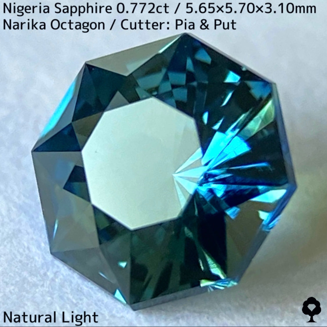 ナイジェリア産サファイア0.772ct★鮮やかな色なりの良いグリーンとブルー混ざり合うナリカーカット