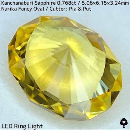 カンチャナブリー産サファイア0.768ct★グリニッシュも感じるライトゴールドの煌めき抜群ナリカーカット