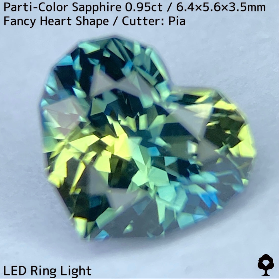 パーティカラーサファイア0.95ct★イエローからパープル感じるブルーまでのカラフルなパーティ感美しいレアファンシーハート