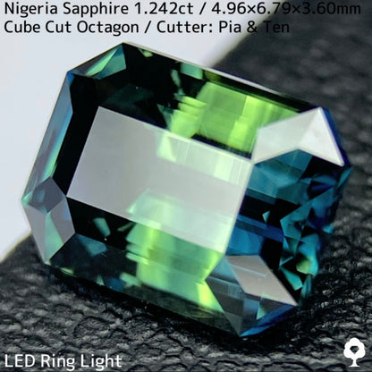 ナイジェリア産サファイア1.242ct★シルバーグリーンとインディゴカラーバンドの交差が面白い