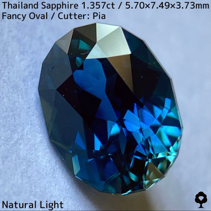 タイ産サファイア1.357ct★チャンタブリー仕入れのティールブルーとグリーンの混ざり合う美色結晶