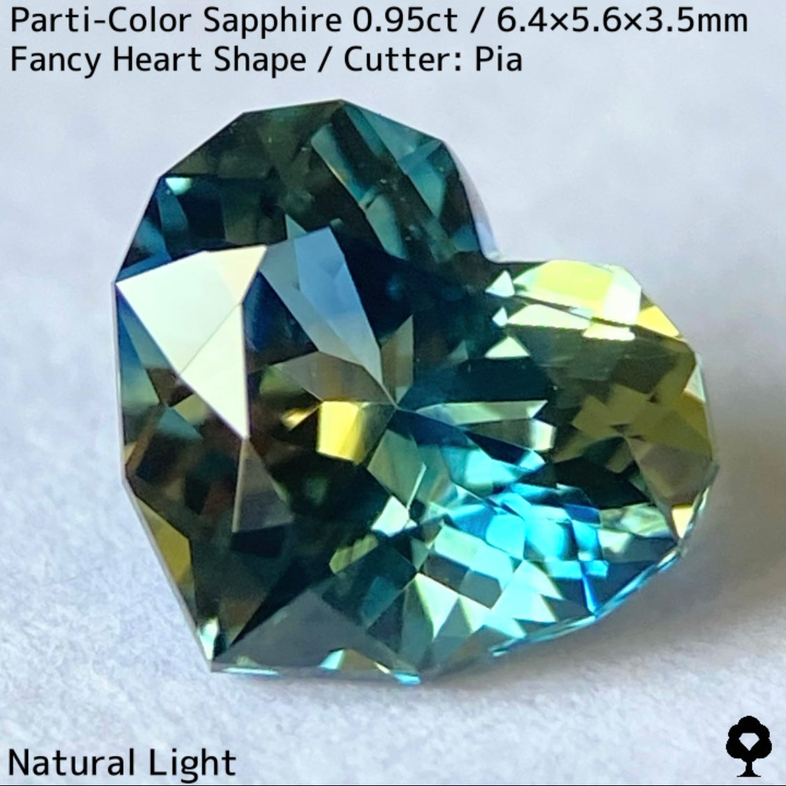 パーティカラーサファイア0.95ct★イエローからパープル感じるブルーまでのカラフルなパーティ感美しいレアファンシーハート