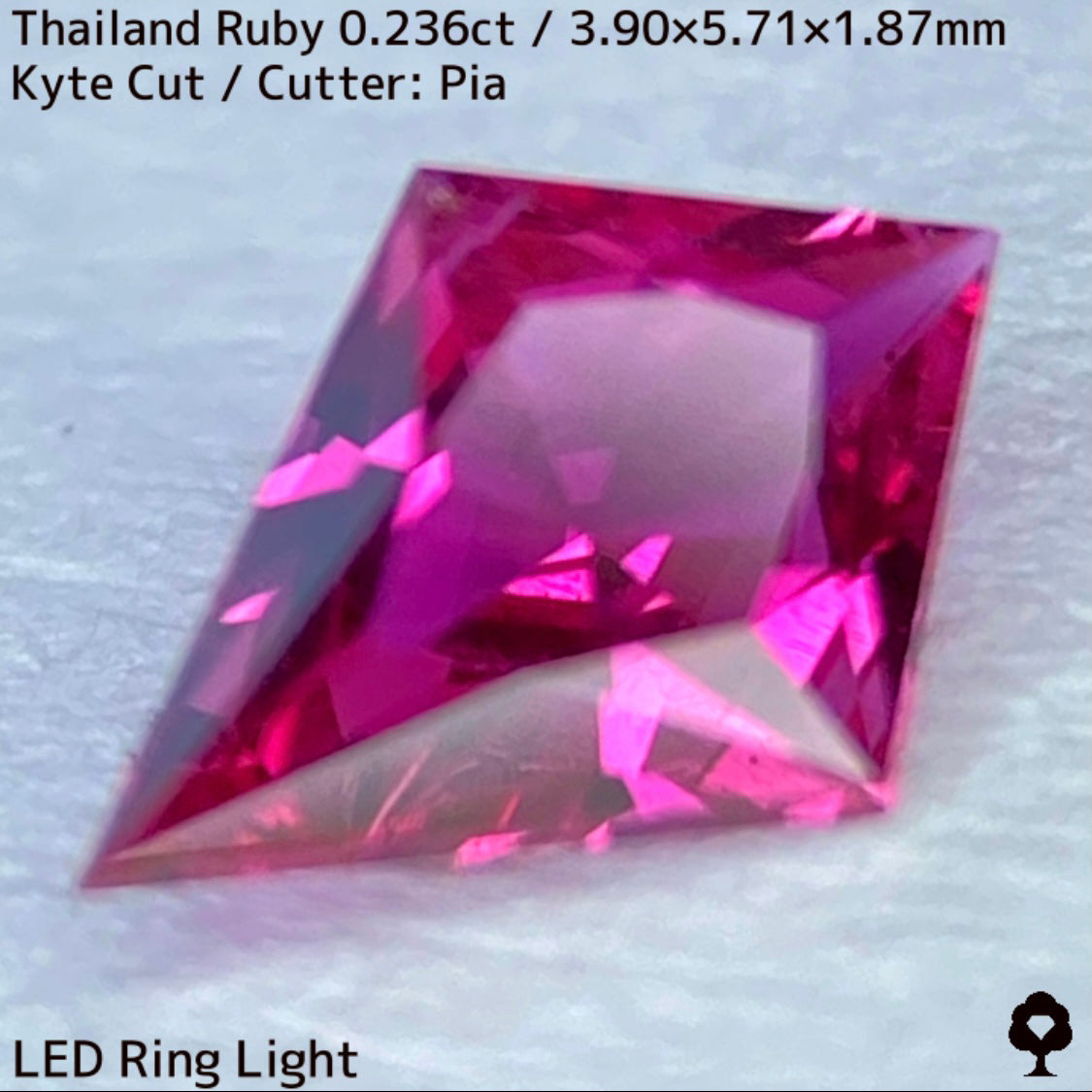 タイ産ルビー0.236ct★ 美色ピンクの煌めき放つ贅沢に超シャープなカイトカットの希少なタイ産