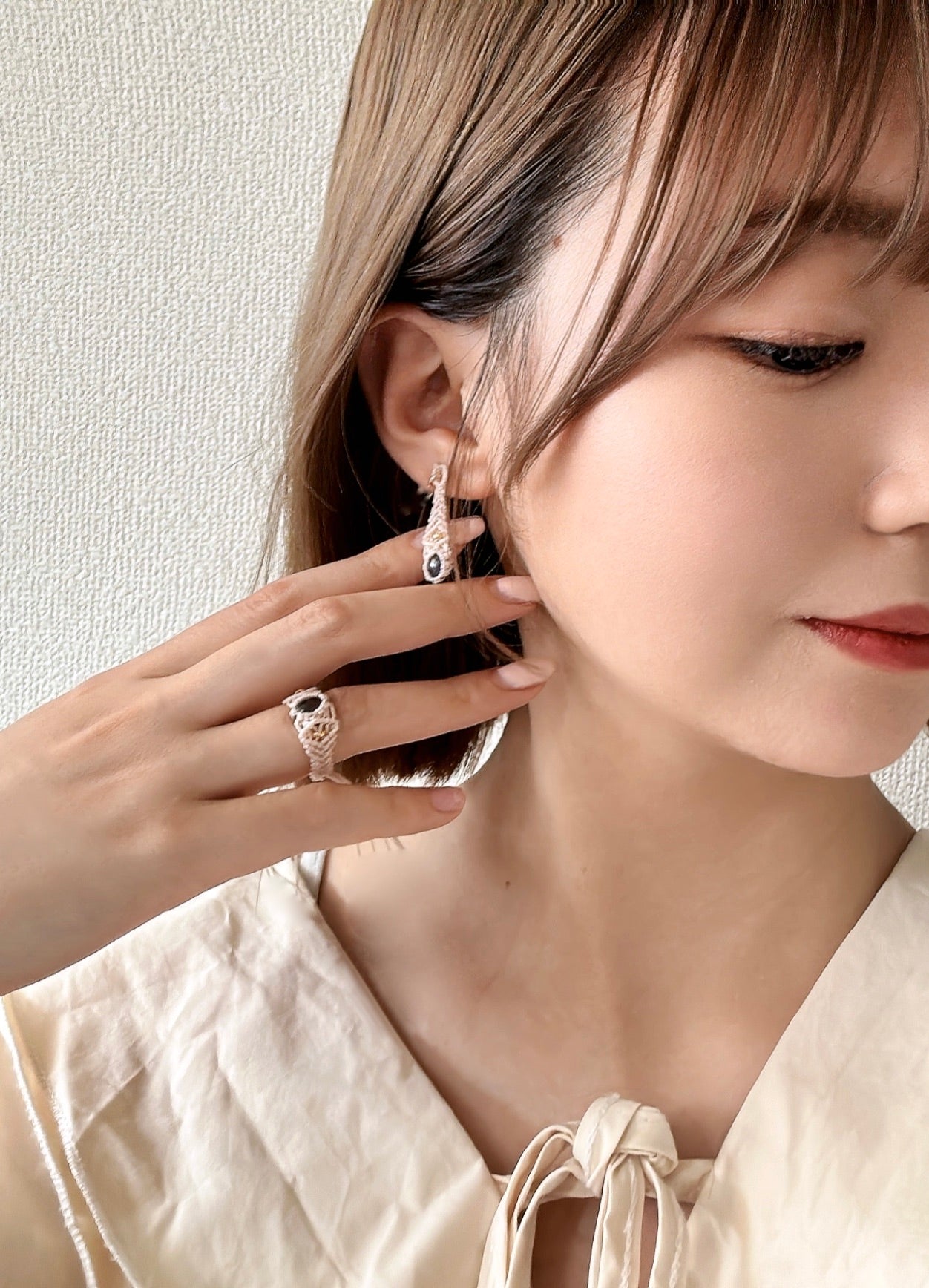 【ZB使用3枚まで】マクラメ ピアス　アイオライト 1.02ct ＆ 0.93ct