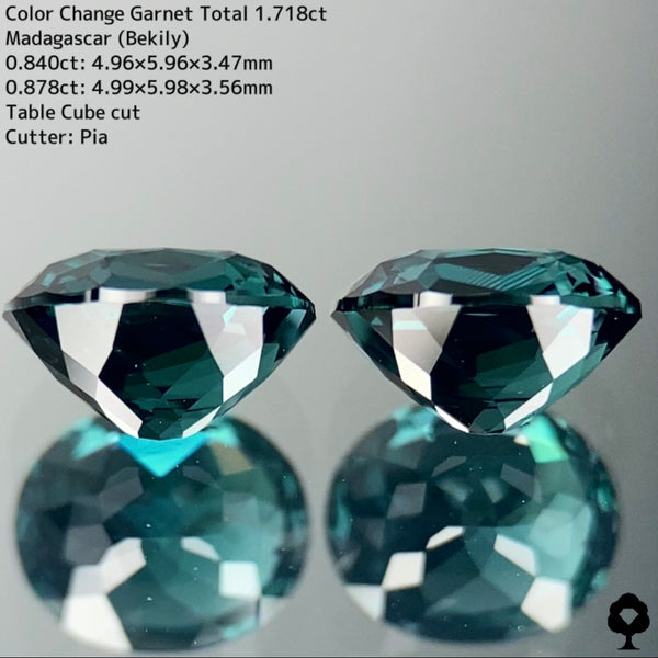 1級品超美結晶グリーン系ベキリーガーネット0.840ct/0.878ctペア計1.718ct