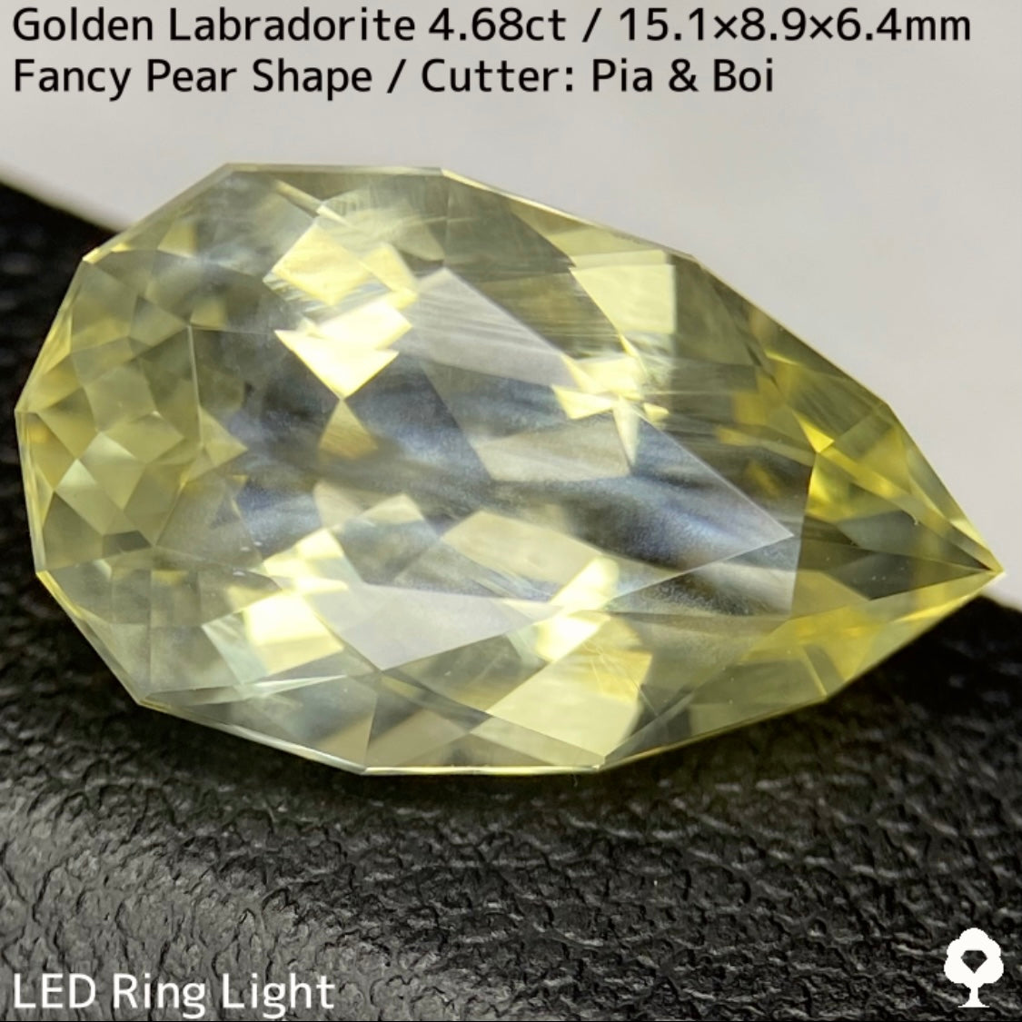 ゴールデンラブラドライト4.68ct★白い炎が浮かぶ幻想的なファンシーペアシェイプ★同じロットの原石付き