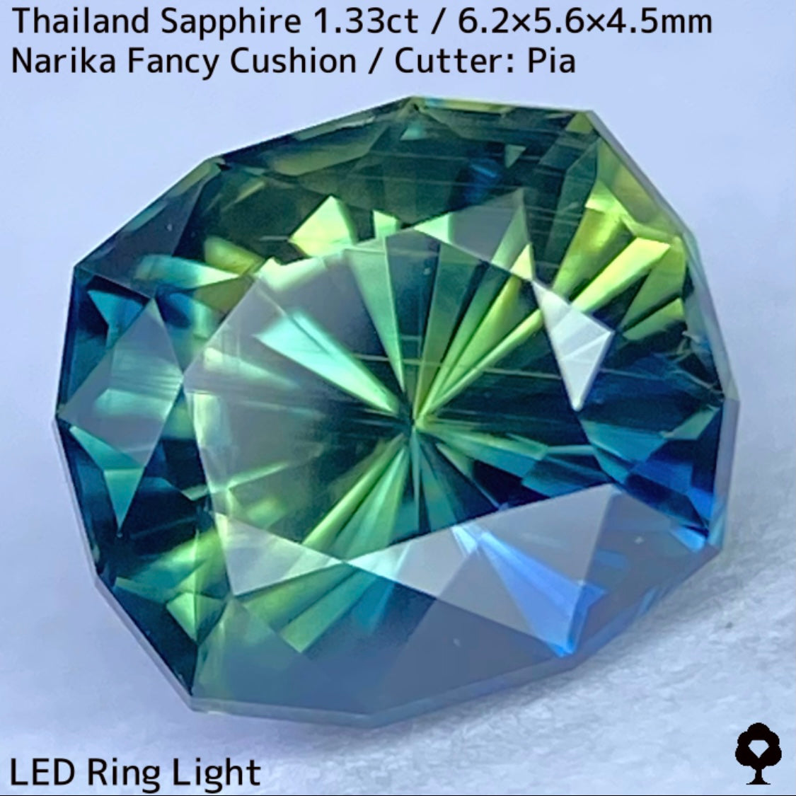 タイ産サファイア1.33ct★ブルー・グリーン・イエローの深いパーティ感のある秒針のような鋭い煌めき放つリバーシブルな一石