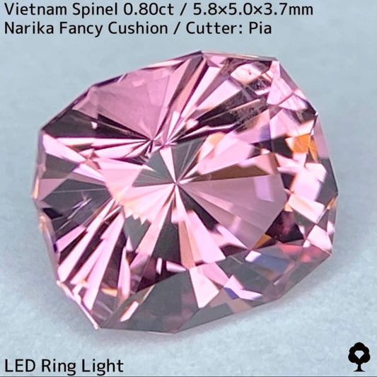 ベトナム産スピネル0.80ct★原石からつくりあげた柔らかなパープリッシュピンクの煌めき抜群ナリカーファンシークッション