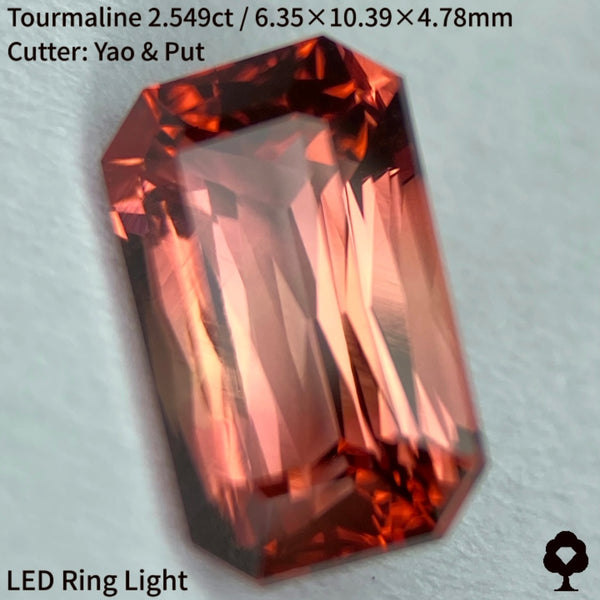 オレンジとピンク混ざるシザースの煌めきとスケッチのような成長線がたまらない★トルマリン2.549ct