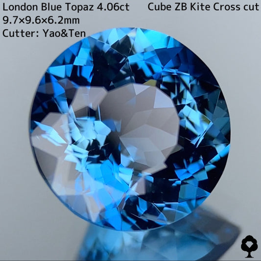 【お客さま専用】キューブカット・ZBカット・カイト十字カットが入ったGTJ節目の傑作★ロンドンブルートパーズ4.06ct